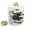 thumbnail image 2 of Gothic Piggy Bank, Scary Skull in Grunge Sketch Dead Themed Dark Horror Evil Illustration Image, Ceramic Coin Bank Money Box for Cash Saving, 3.6" X 3.2", Black and White, by Ambesonne, 2 of 4