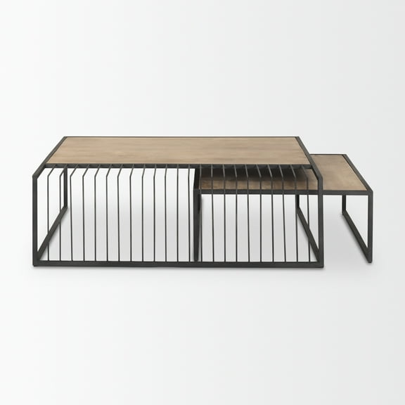Mercana Miles Black Metal W/ Light Wood Nesting Coffee Table