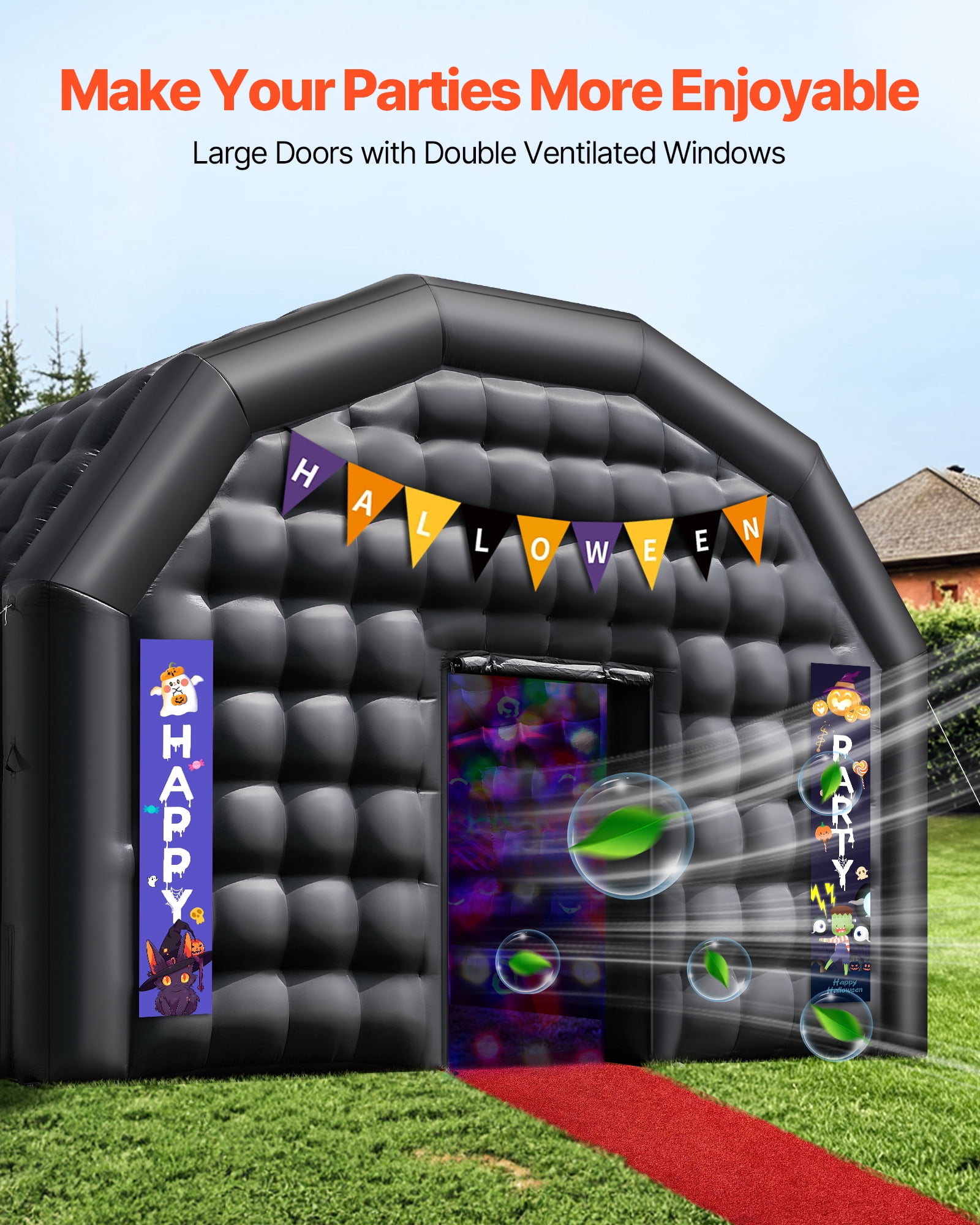 VEVOR Inflatable Nightclub, 29.5 x 19.7 x 13.1 ft Inflatable Party Tent with 1100W Blower & Sandbag, Ventilated Blow up Night Club with 2 Windows, Air Cube House for Event Birthday Wedding Party