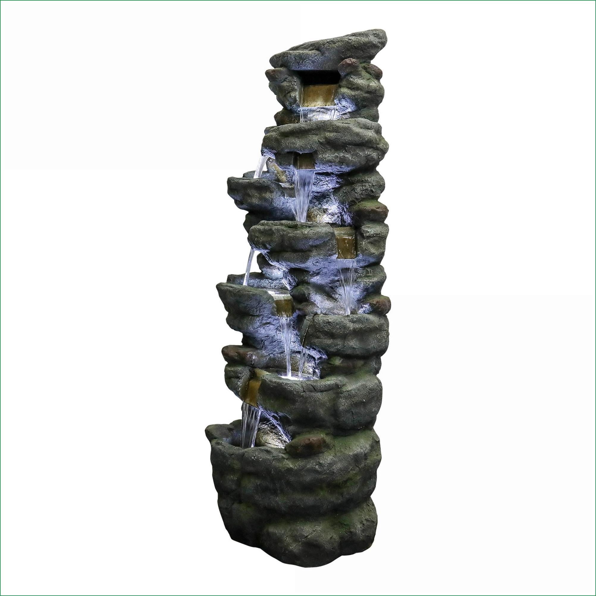 Fountains 51" Natural Rock Outdoor Garden Patio Fountain | UL Certified Pump | Resin | Waterfall Tiered Fountain