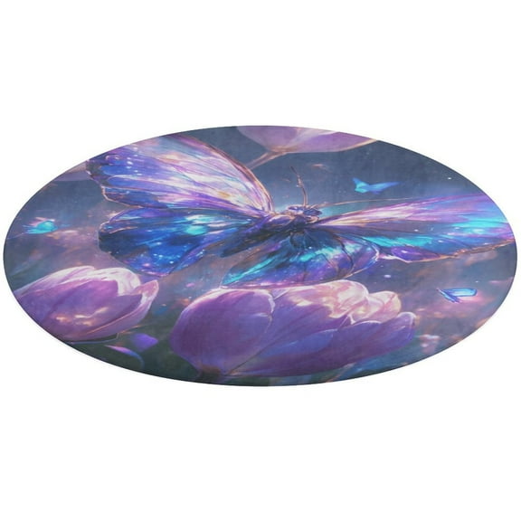 Vibe Blooming Tulips Round Small Area Rug, Print Non Slip Washable Floor Mat, Soft Throw Rug for Living Room, Powder Room Entryway, Bathroom, Bedside