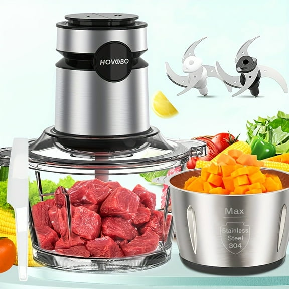 Food Processor Kitchen Gadgets, 500W Electric Meat Grinder Food Chopper With Two 8 Cup Bowls & 2 Bi-Level Blades, 2 Speed Kitchen Cutter For Vegetable, Onion, Garlic, Meat, Nuts, And Baby Food