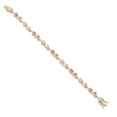 thumbnail image 2 of Gem Stone King 18K Yellow Gold Plated Silver Heart Shape White Moissanite Pink Moissanite and White Lab Grown Diamond Greek Vine Flower Tennis Bracelet for Women (4.64 Cttw, 7.5 inch), 2 of 4