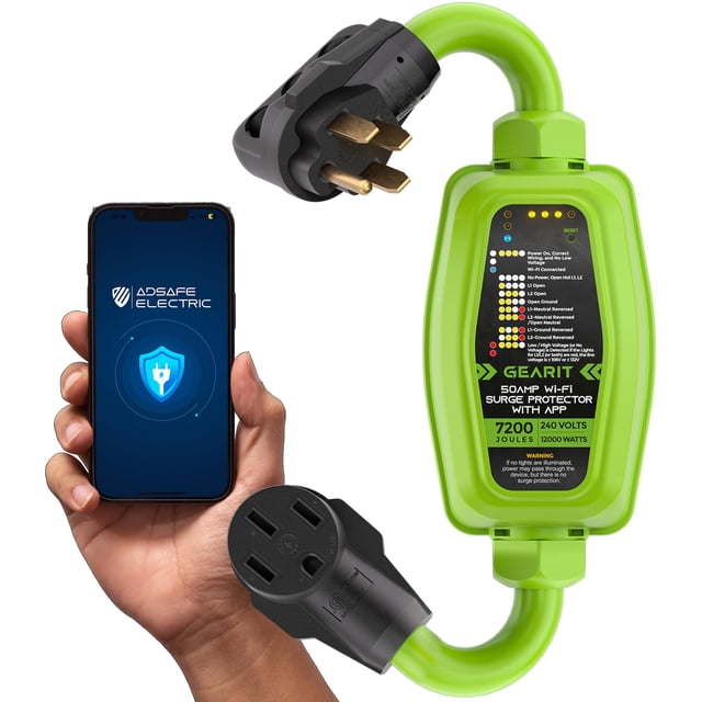 Protector contra sobretensiones GearIt RV de 50 amperios con Wi-Fi y monitor integrado en la aplicación