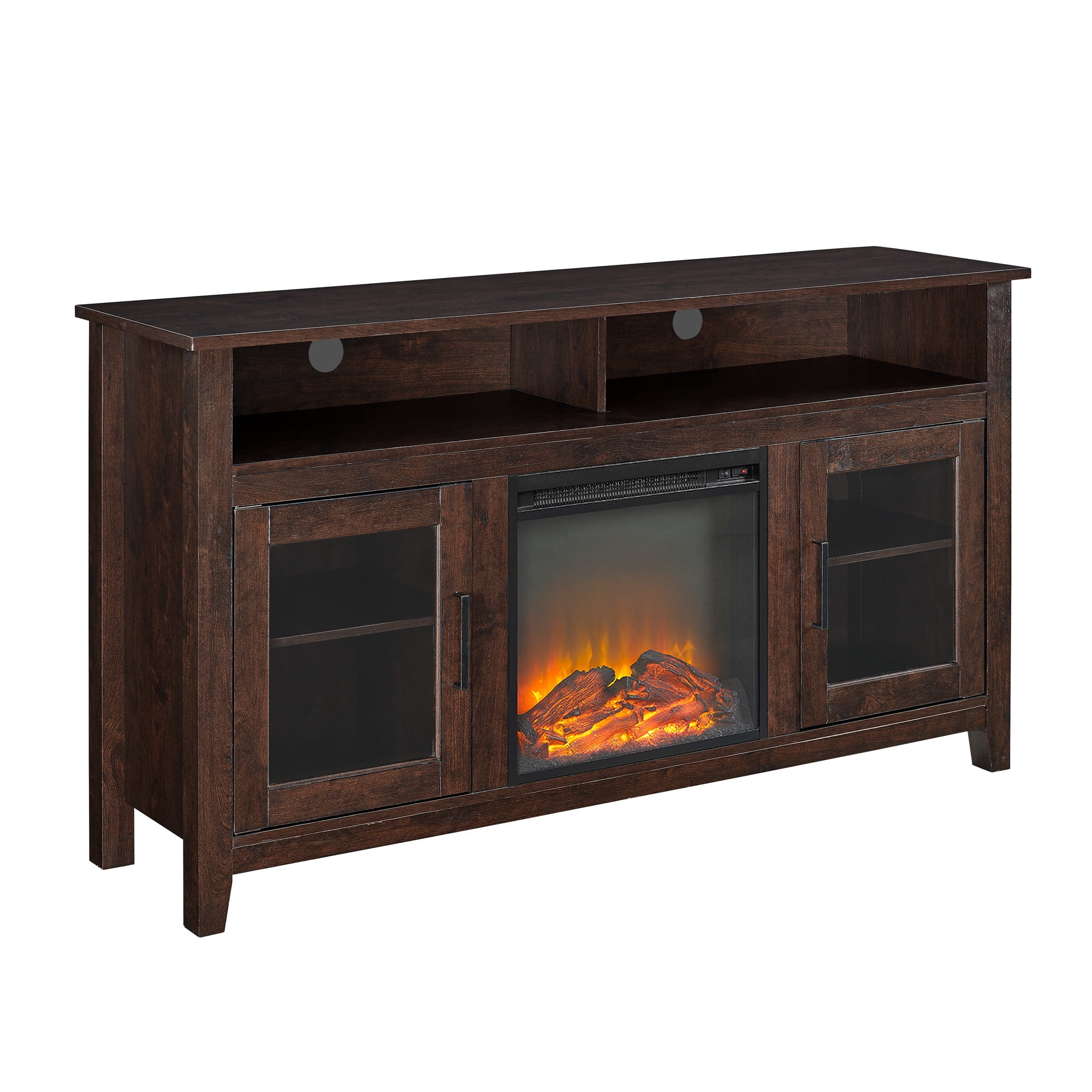 Woven Paths Highboy 2 Door Electric Fireplace TV Stand for TVs up to 65", Brown