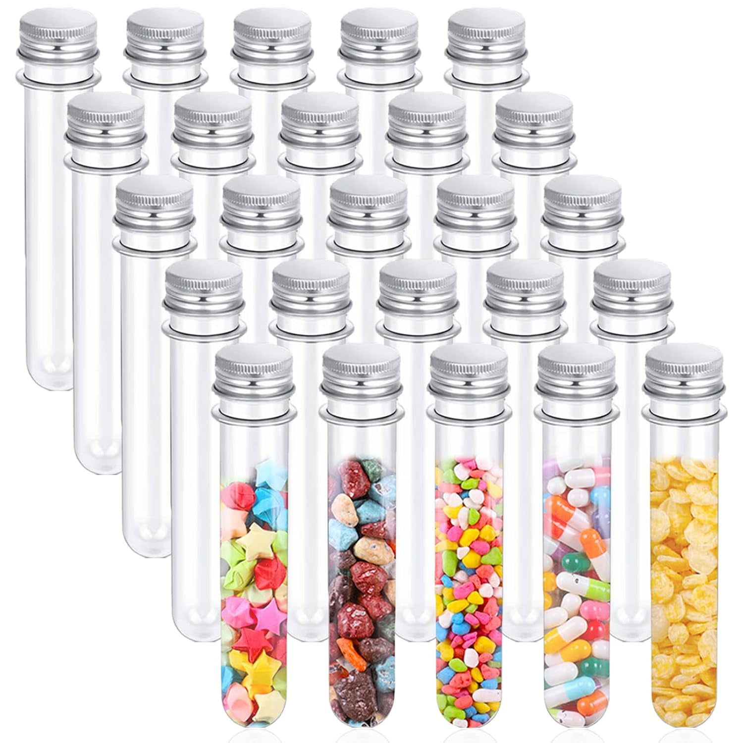Lot De 100 Tubes à Essai En Plastique Transparent Avec Bouchon - 25 Ml, 16x150 Mm - Pour Expériences, Fêtes, Bricolage - 9