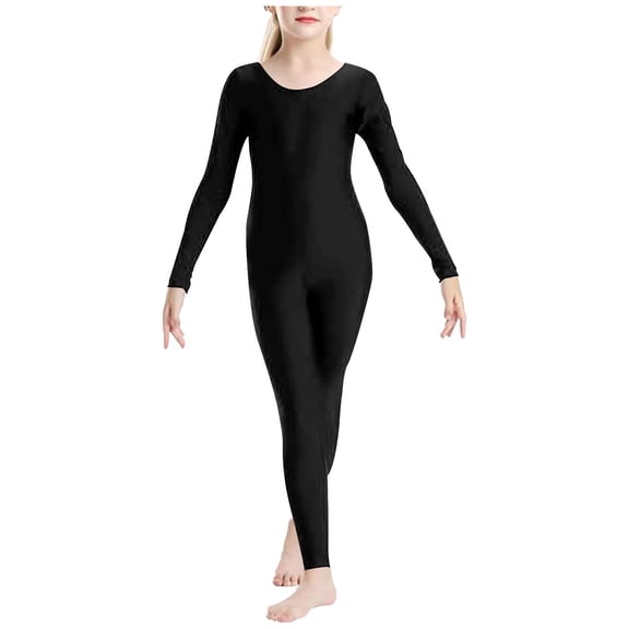 Favoffer Toddler Boys Girls Jumpsuit Summer Solid Color Elastic Waist Long Sleeve Fitted Dance Outfit Stage Show Athletic Training 1-12Y