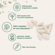 Micro Ingredients Pure Triple Magnesium Complex, 300 Capsules | 100% Chelated Magnesium Glycinate, Malate, Taurate with Vitamin C | Filler Free, Non-GMO