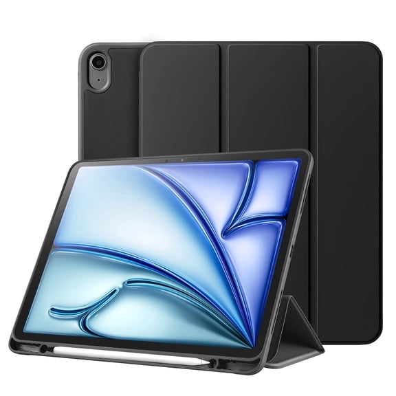 Vena For Apple iPad Air 11 Inch Case with Pencil Holder, iPad Air 11" M3 M2 Case with Slim Trifold Stand, iPad 10.9 (2020/2022) Case Cover, Black
