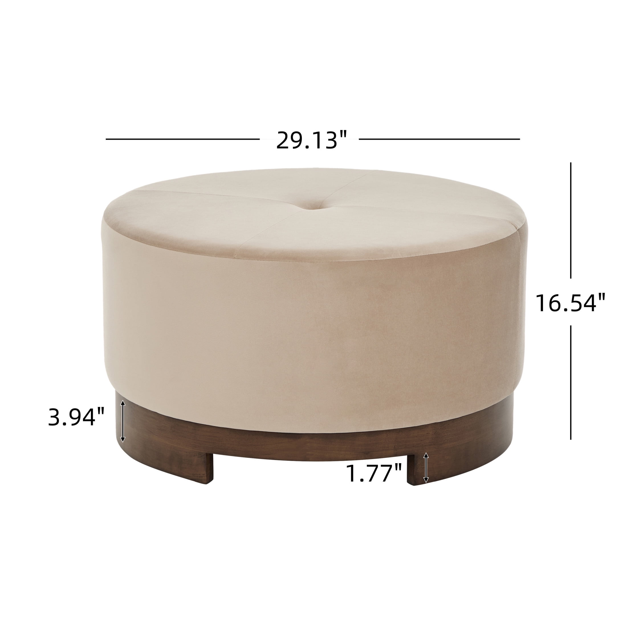 Christopher Knight Home 29" Round Upholstered Ottoman, Solid Wood Base, Accent Footstool or Coffee Table, Camel