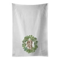 Carolines Treasures CK8828WTKT 28 x 19 in. Unisex Dachshund Red Puppy Christmas Wreath White Dish Towels Kitchen Towel - Set of 2