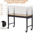 thumbnail image 4 of 60" x 22" Adjustable Workbench, Heavy-Duty Workbench with a 2000 LBS load Capacity, Metal Frame with Power Outlets and Casters, Rubberwood Table Workbench for Workshops, Garages, Offices, Homes, 4 of 6