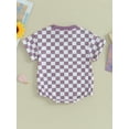 thumbnail image 4 of Qtinghua Newborn Infant Baby Girl Boy Jumpsuit Checkerboard Print Short Sleeve Romper Summer Clothes Purple 6-12 Months, 4 of 9