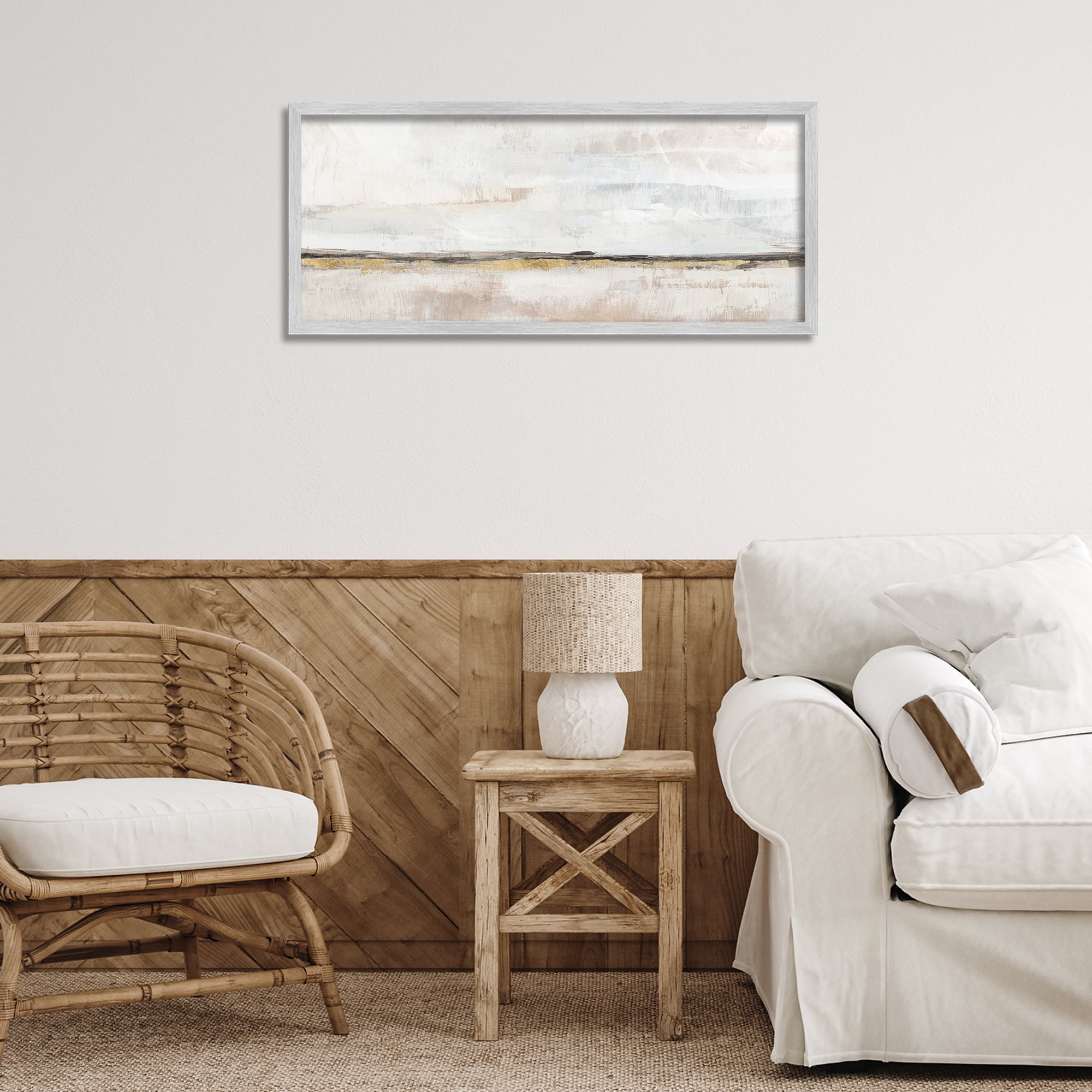 Stupell Industries Neutral Horizon Landscape Abstract Painting Gray Framed Art Print Wall Art, 30 x 13
