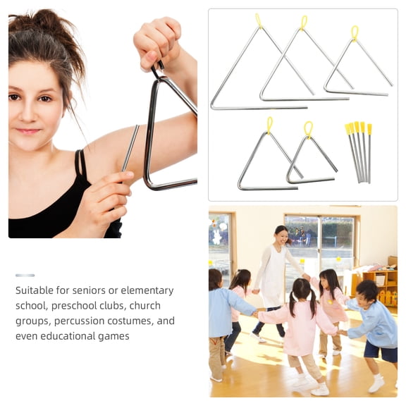 MEIBUTYUP Yellow Triangle Musical Instrument Set, 5 Pieces for Kids and Beginners, Metal Percussion
