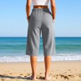 thumbnail image 4 of Cagogo Women's Wide Leg Capri Pants Elastic Waist Casual Loose Cropped Palazzo Trousers with Pockets Summer Beach Work Lounge Shorts, Gray S, 4 of 6