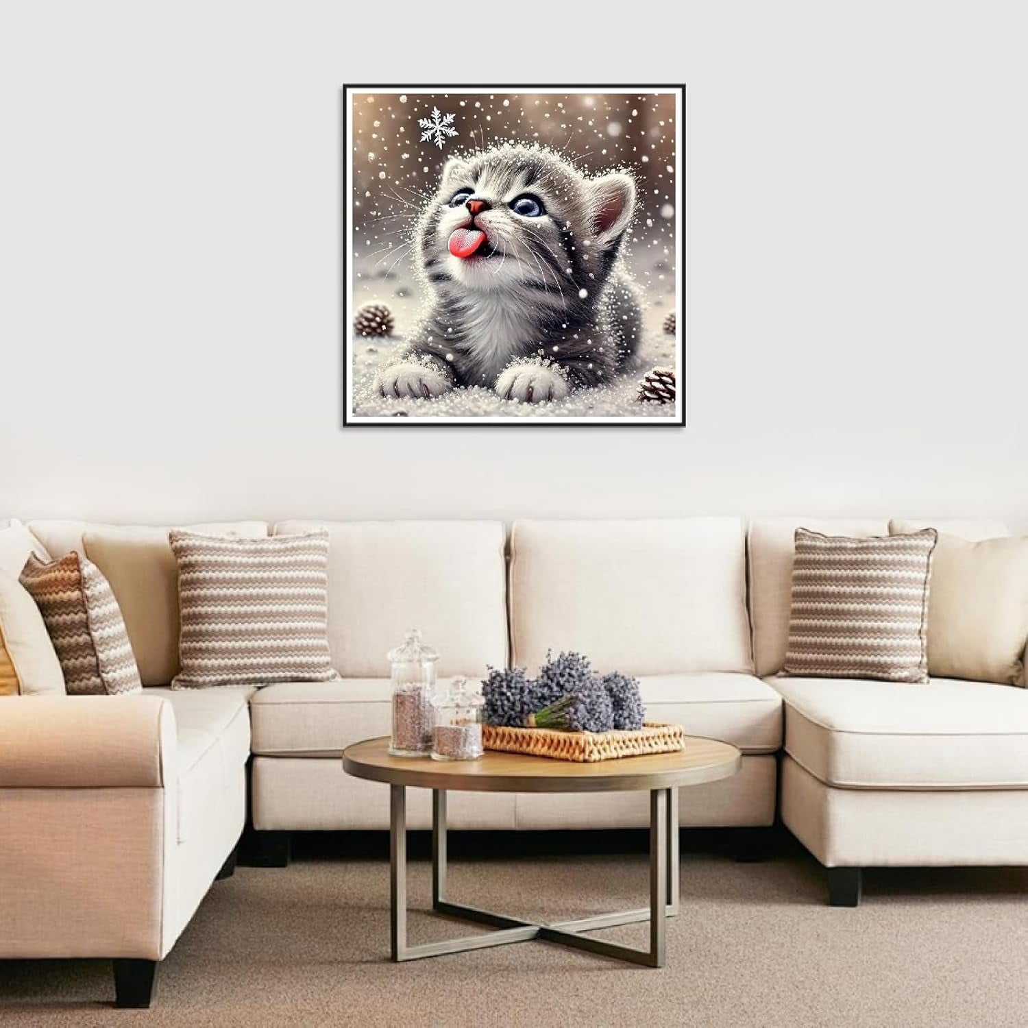 Cat Diamond Art Kits for Adults, Christmas Diamond Painting Kits for Beginners, Christmas Snowy Diamonds Art Painting Kits, 5D Round Full Drill Crafts Kits Home Decor Gifts 12x12inch