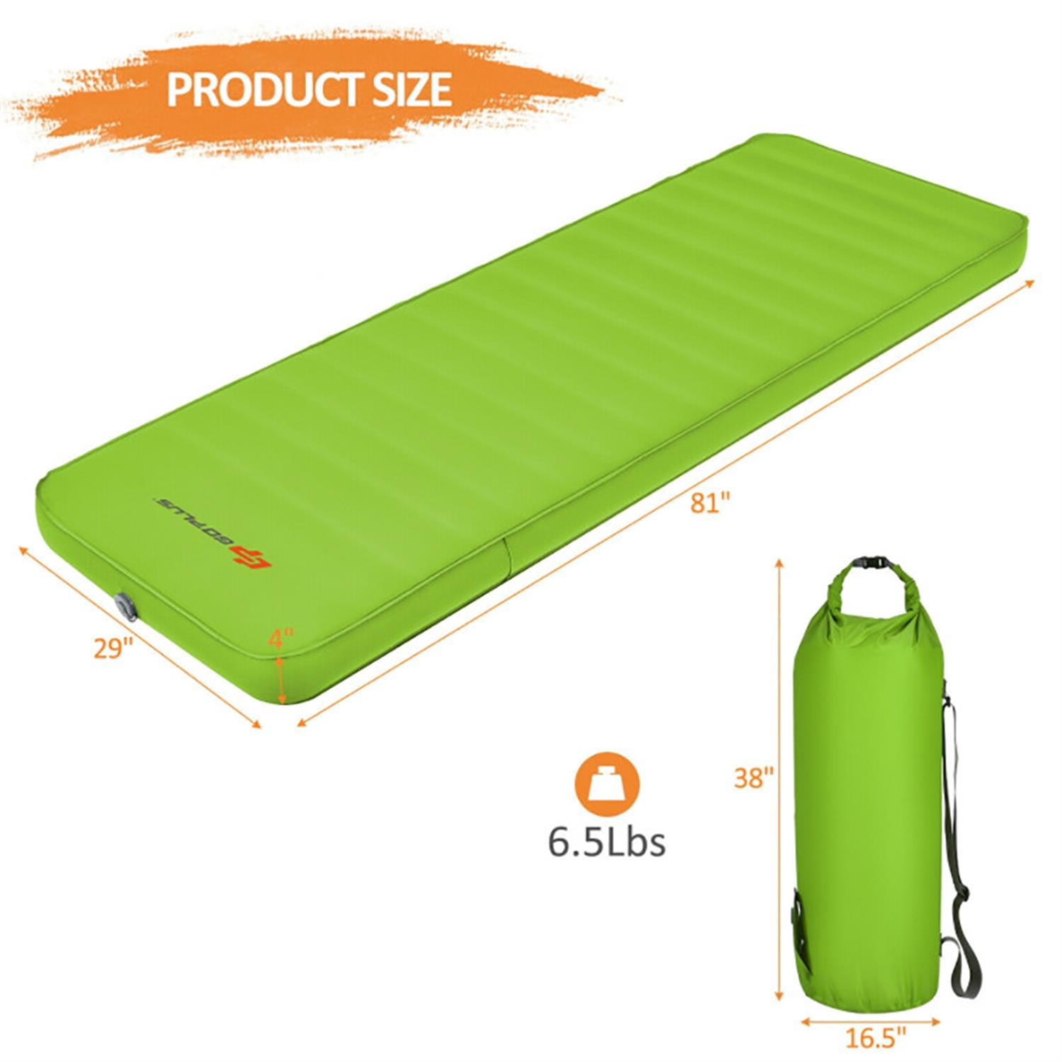 Spaco Portable Folding Camping Sleeping Mattress with Carry Bag, Self Inflating Foldable Travel Sleeping Pad for Tent Day Outdoor, Sleeping Hiking, Green