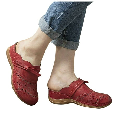 

Women Lace-up Closed Toe Comfortable Slip On Solid Color Wedge Slippers Sandals