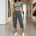 thumbnail image 5 of Womens Straight Leg Capri Cargo Pants High Waisted Button Closure Cropped Trousers with Pockets Casual Work Hiking Pants Dark Gray, 5 of 7