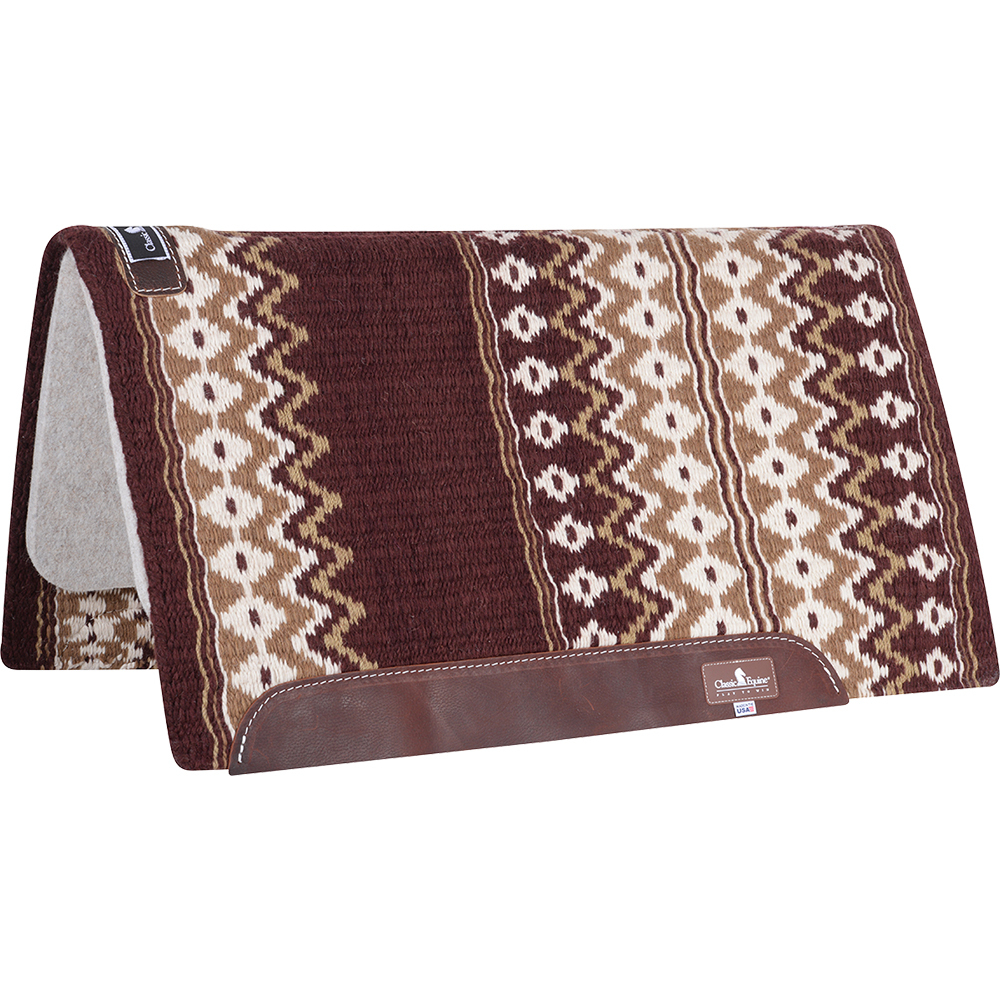 Classic Equine Classic Saddle Pad, Wool Top, 34" X 38", Burgundy/Tan