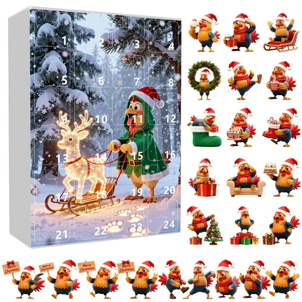 Calendario de Adviento con colgante de gallina | Decoración festiva para el árbol | Recuerdo de Adviento para el hogar y la familia