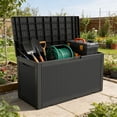 thumbnail image 3 of PATIOEASY 100 Gallon Lockable Resin Deck Box, Waterproof&Outdoor Toys Storage Box for Outdoor Cushion Storage and Outdoor Delivery Storage, Stylish Outdoor Bench-Black, 3 of 7