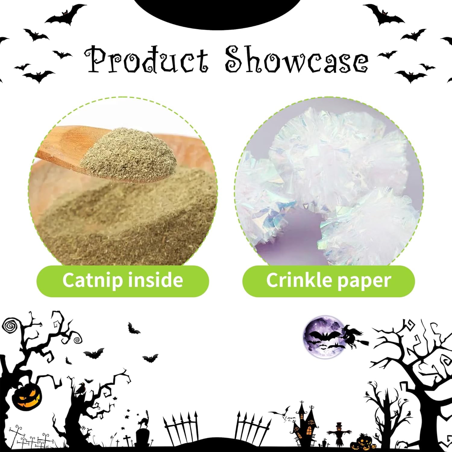 8 Pack Halloween Cat Kicker With Catnip Crinkle Sound for Indoor Cats - Cute Ghost Pumpkin Plush Kittens Shape Natural Interactive Pet Kitty Toy