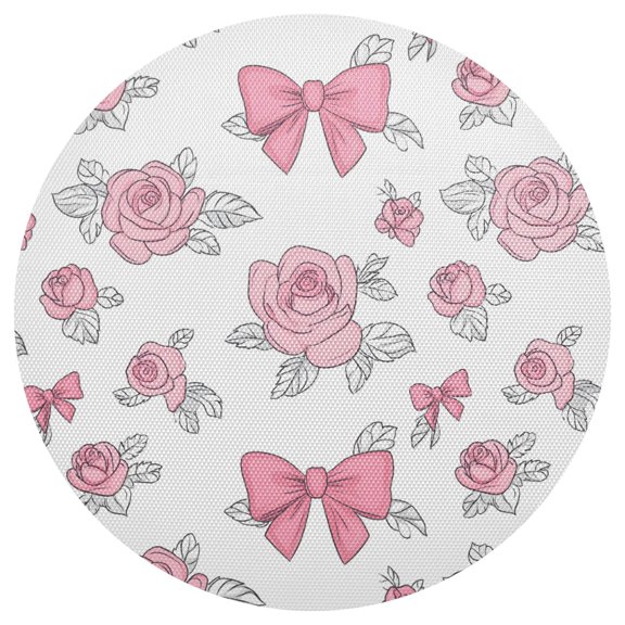 Pink Roses Bows Round Placemats Set of 6 Woven Non-Slip Washable Heat Resistant Table Mats 15.4 Inch for Kitchen Dining Decor