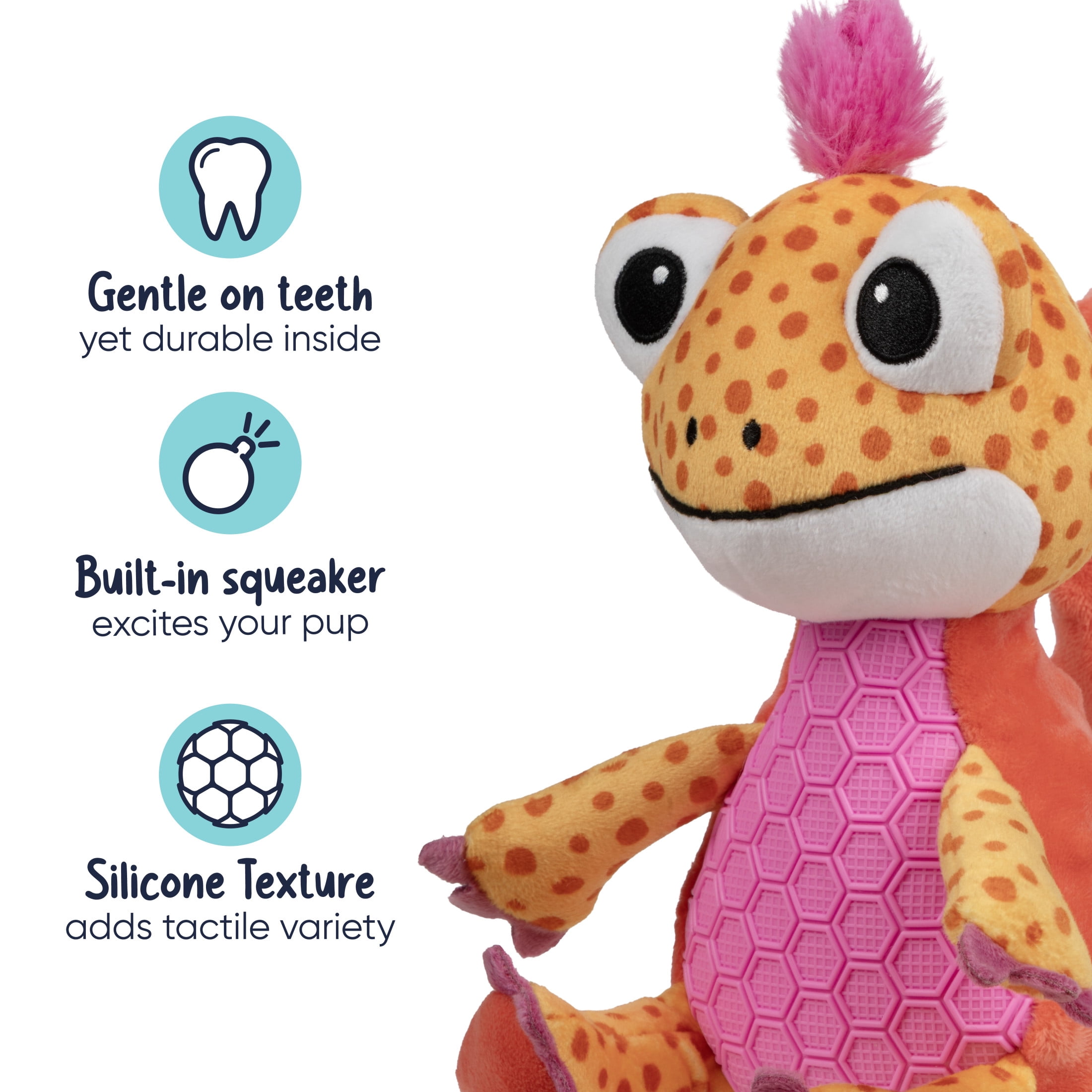 goDog Tough N Texture Newton Newt Squeaky Dog Toy, Plush & Textured Silicone with Chew Guard Technology, Medium