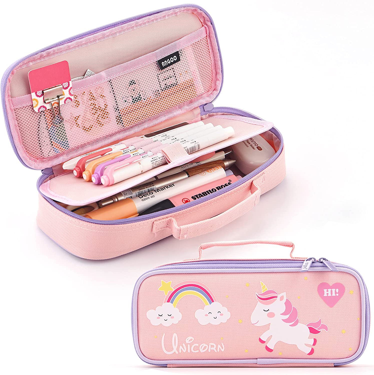 21/1/22 Personalized Pencil Pen Case, Pink Multiple Compartment Double –  custommadelist