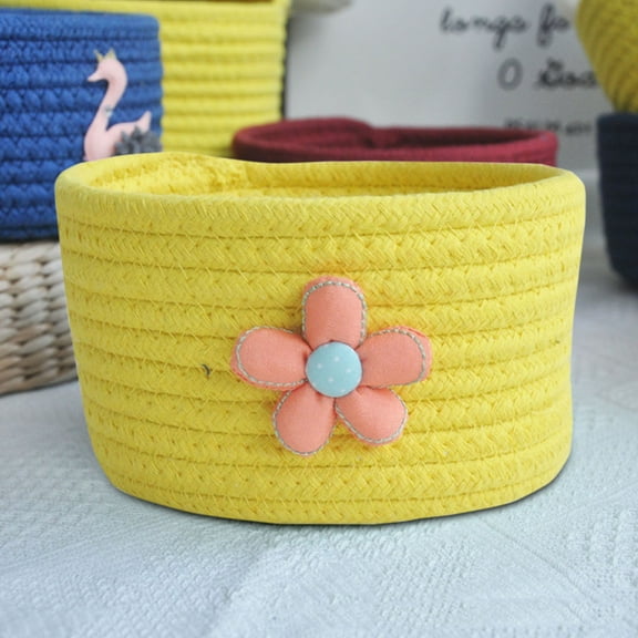 Flower Mini Woven Basket Round Cotton Rope Basket Small Storage Basket Storage Case,F,Cotton