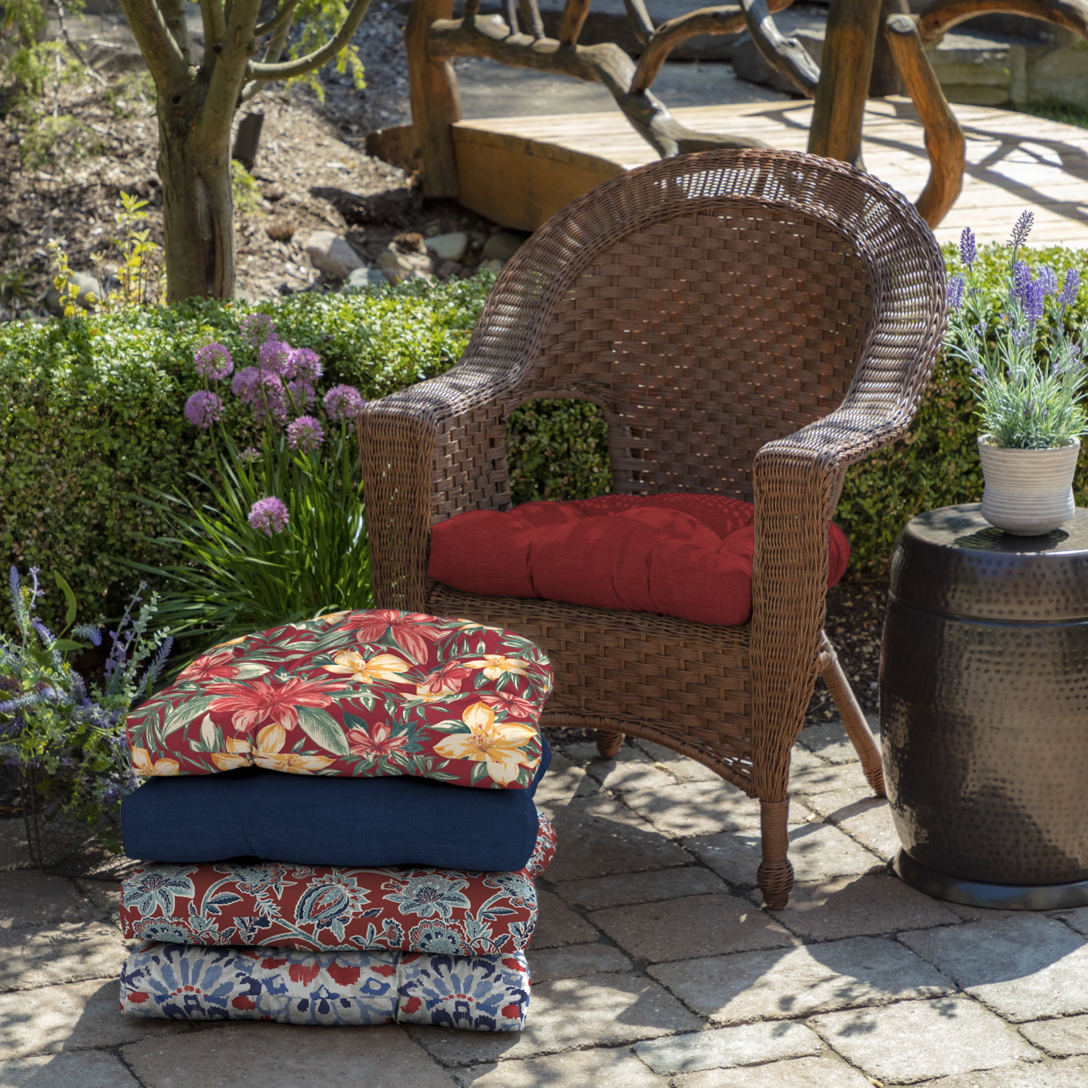 Arden Selections Rocking Chair Cushion, 2 Pack, 20 x 18, Rain-Proof, Fade Resistant, Tufted Plush Cushion for Rocking and Wicker Chairs 18 x 20, Ruby Red Leala