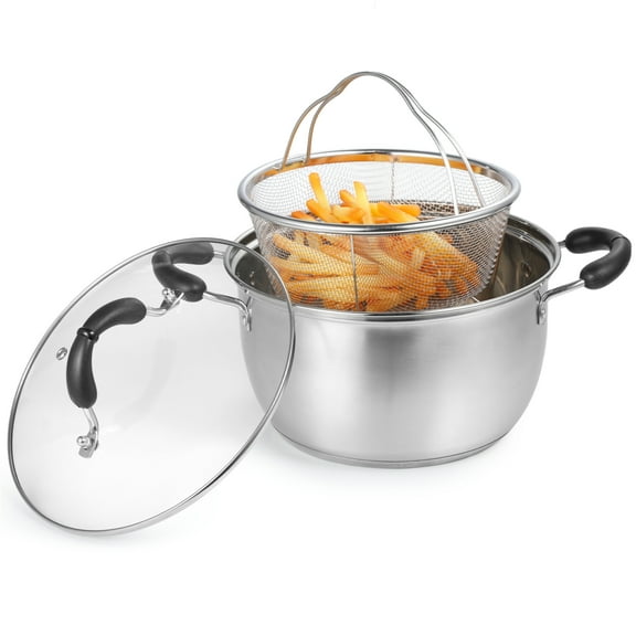 Stove Top Deep Fryer with Basket, 304 Stainless Steel Multi-Layer Pot, Deep Fryer Pot with Lid and Anti-Scald Handles, Fry Basket and Steamer Ideal for Home Cooking