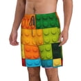 thumbnail image 2 of Susaid Colorful Building Blocks Print Men's Swim Trunks Hawaiian Bathing Mesh Lining Suit Swimsuits Beach Shorts with Pockets-Large, 2 of 6