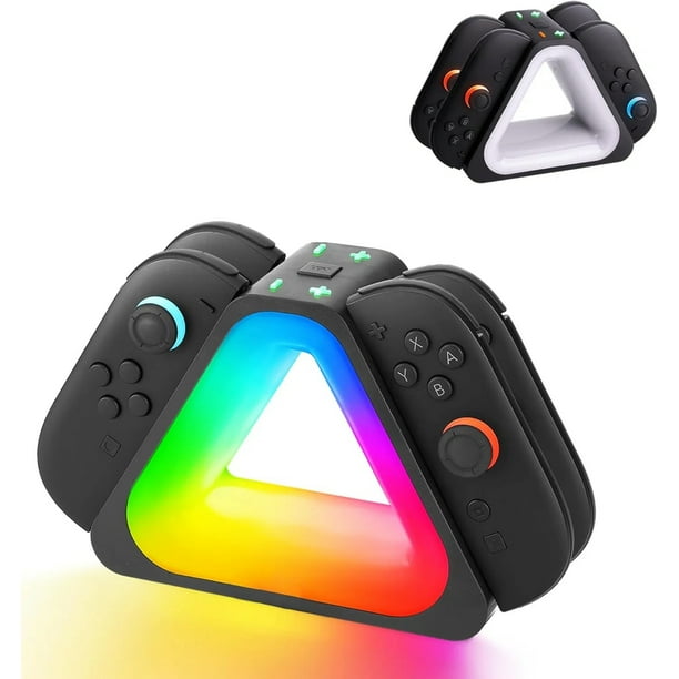 Base de carga para 4 mandos compatible con Switch 2 JoyCons, USB-C y 7 modos de luz RGB