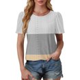 thumbnail image 5 of Summer Homenesgenics Womens Tops under $5 Women's Spring/Summer Color Blocked Round Neck Sleeve Short Sleeve Top T-Shirt Beige M, 5 of 8