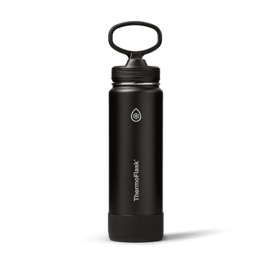 ThermoFlask Classics Insulated Stainless Steel Water Bottle with Leakproof Straw Lid, 24 oz, Black