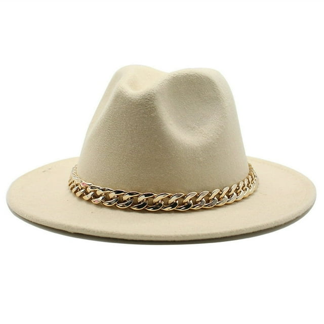 Hat Big Chain Wide Brim Autumn Winter Sun Protection All Match Felt Cap for Daily Wear