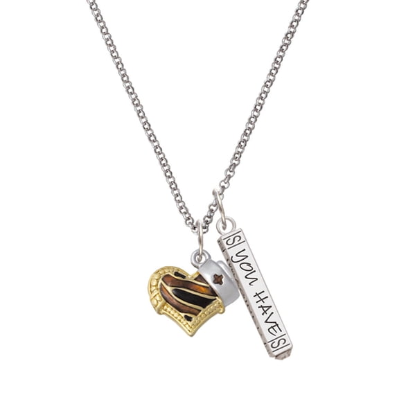 Delight Jewelry Brown Tiger Print Heart with Nurse Hat Silvertone Live the Life You Have Imagined Bar Charm Necklace, 23"