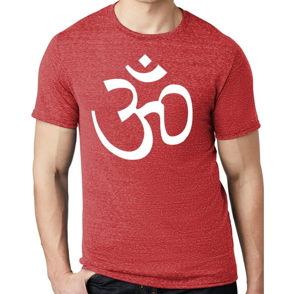 Men's WHITE AUM Om Symbol Yoga Cotton/Poly T-shirt, Large Red