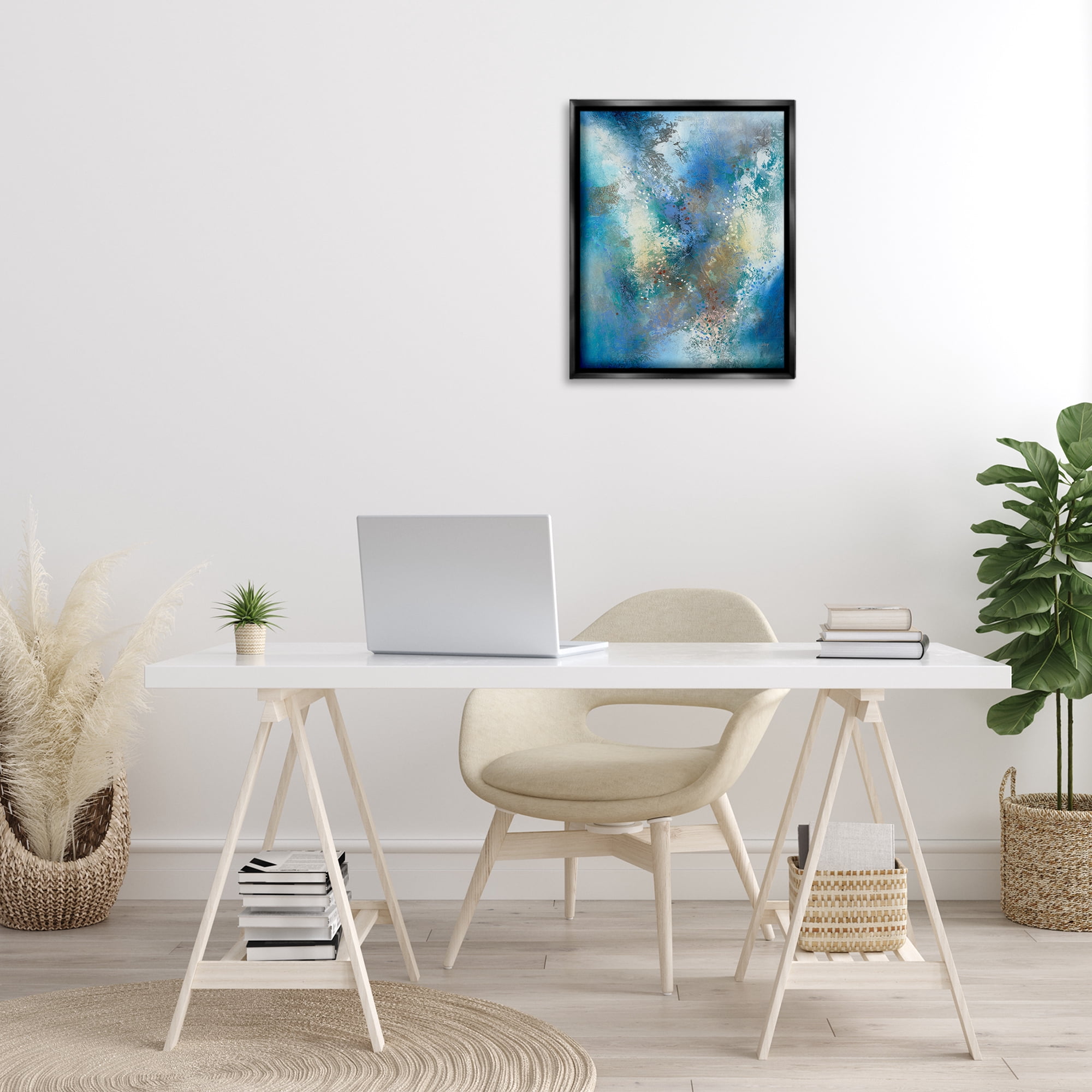 Stupell Industries Fluid Blue Abstraction Abstract Painting Black Floater Framed Canvas Art Print Wall Art, 17 x 21