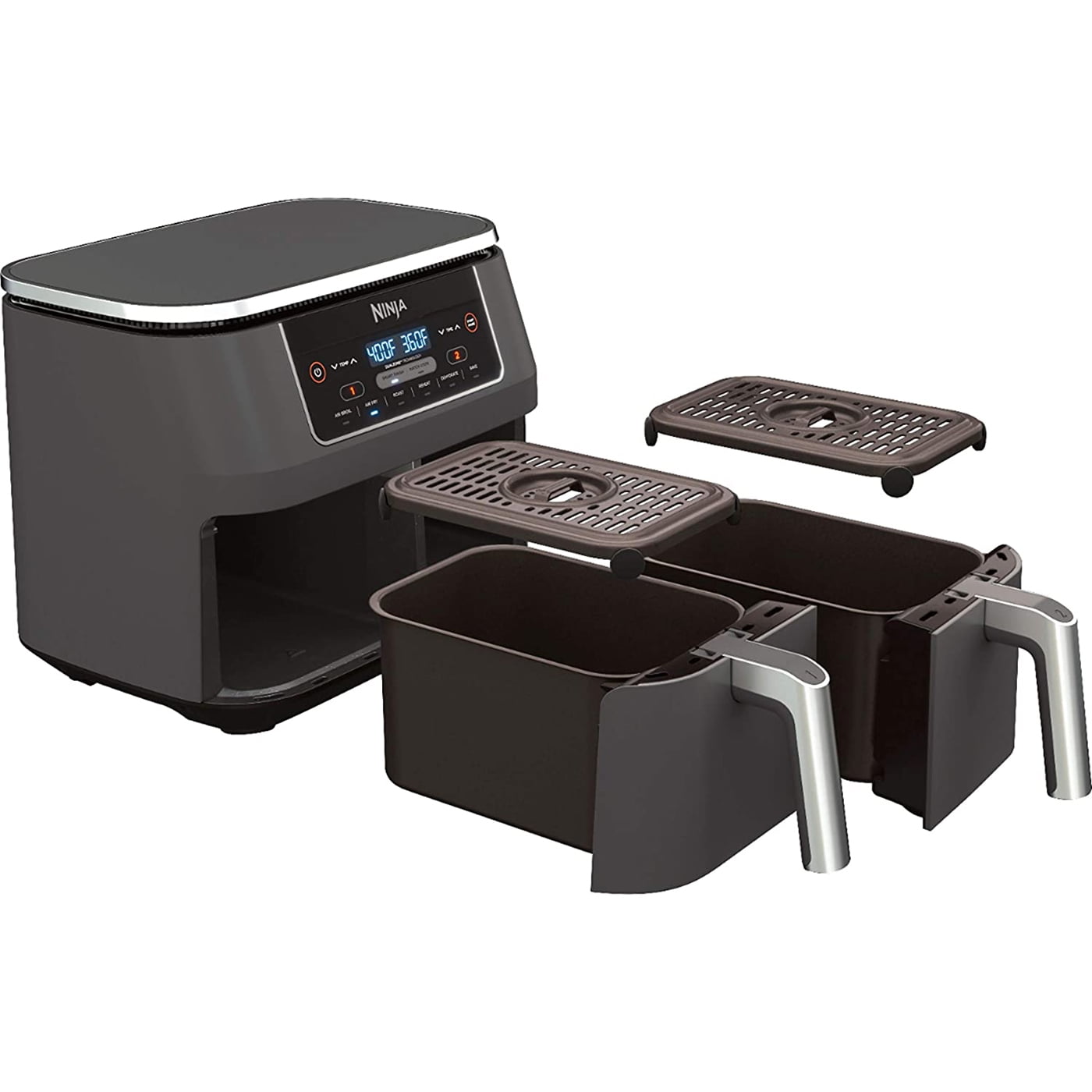 Restored Ninja 8 qt 2-Basket Air Fryer, Black - DualZone Technology, Smart Finish (Refurbished)