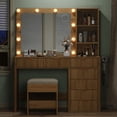 thumbnail image 2 of 47'' W Fluted Vanity Desk, Makeup Vanity With Power Oultlet, 7 Drawers Vanity With 10 LED Lights And Mirror, 3 Lighting Modes Adjustable, Glass Top, Vanity With Chair For Bedroom, Natural, 2 of 9