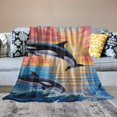 thumbnail image 2 of Fenyluxe Dolphins Sunset Jumping Flannel Throw Blanket for Couch Sofa Bed Office Decor All Seasons - Lightweight & Cozy 40x50in, 2 of 6