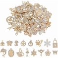 thumbnail image 1 of 32 piezas de 16 estilos de dijes de aleación de diamantes de imitación con formas mixtas, candado de mariposa dorado claro, luna, estrella, copo de nieve, gato, dije colgante, 1 of 7