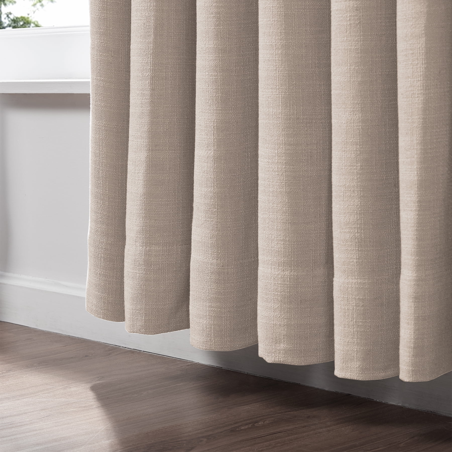 TWOPAGES Blackout Curtain 42 W X 84 L Inches Pinch Pleat Drape Linen Blend Window Treatment for Bedroom, 1 Panel, Tapioca