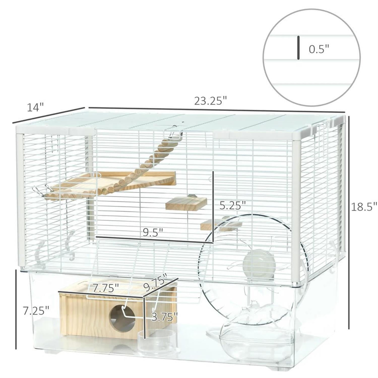 Kadyn 23" Large Hamster Cage, Gerbil Cage with Deep Bottom, Exercise Wheel, Food Dish, Small Animal Habitats for Syrian Gerbil, White