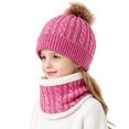 thumbnail image 4 of 3 Pcs Kids Winter Hat Scarf Gloves Set Boys Girls Knit Pompom Beanie Fleece Lined Neck Warmer Thick Thermal Ski Sets Hot Pink 2-10 Years, 4 of 5