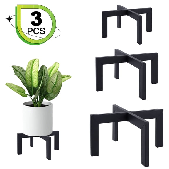 FOUKUS 3 Pack Plant Stand Indoor: Short Metal Plant Stand, Plant Holder, Plant Pot Stand, Heavy Duty Black Metal Base for Large Flower Pot, Modern Minimalist for Living Room, Bedroom, Apartment